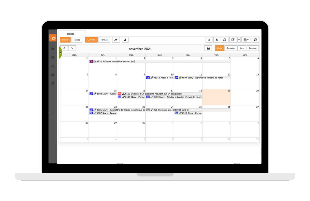Gestion de tâches - vue calendrier